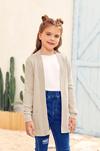 Image of Girls Cardigan Kids Open Front Oversized Sweater with Pockets | Casual Cardigans, Soft Knit, Long Sleeve, Uniform Cardigan for Girls, 7-14 Years