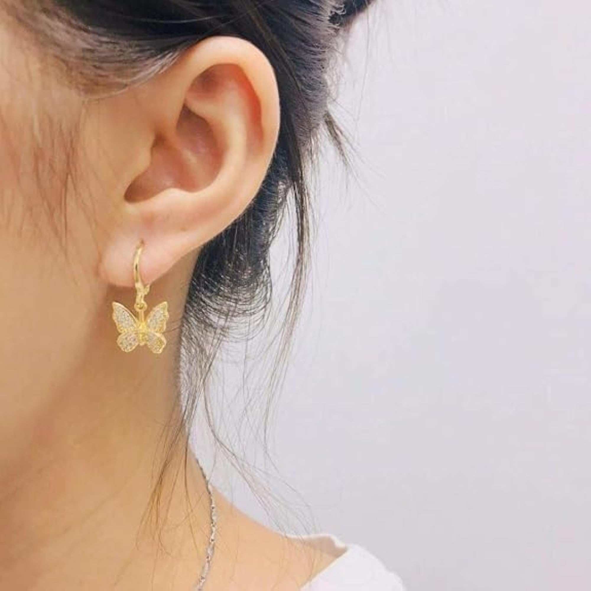 Women's Crystal Butterfly Hoop Drop Earrings, Trendy Fashion