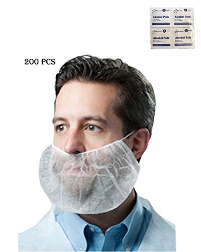 Economical Disposable Bouffant Beard Cover/ Protector, Beard Nets (Non-Woven, Latex-Free)-- Food Industry, Restaurants, Cooking, Healthcare Facilities and More--Bonus Alcohol Pads Include