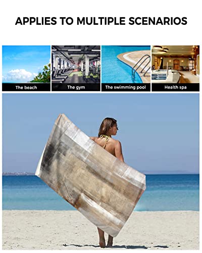 Oil Modern Paintings Abstract Bath Towels Set 3 Pack, Geometric Artwork Grey And Brown Rustic Soft Plush Microfiber Large Bathroom Towel Hand Towel Washcloths Shower Towel For Home Gym Travel #TOP5