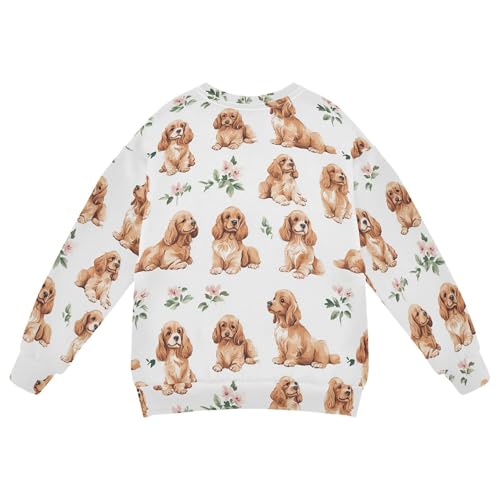 JUNZAN Cartoon Cute Cocker Spaniel Dogs White Big Girls Sweatshirts Hoodies Long Sleeve Sweatshirt With Hoodie Athletic 4T2