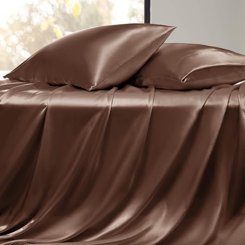 Image of Bedsure Satin Sheets Full Size, Soft Silky Bedsheets for Hair & Skin | Similar to Silk Bed Sheets Set 4 Piece with 15 Inches Deep Pocket Fitted Sheet,1 Flat Sheet, 2 Satin Pillowcases
