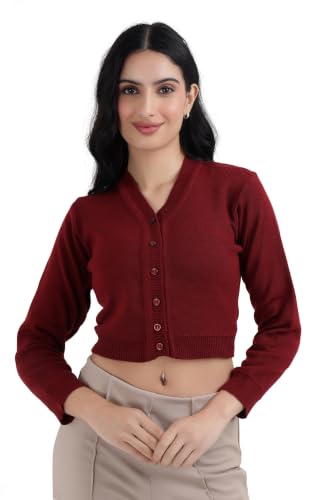 Image of Women Winter Wear V-Neck Full Sleeves Regular Fit Woollen Blouse