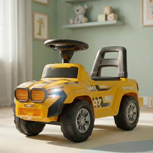 Image of Baybee Nitro Ride on Cars for Kids | Baby Push Ride ons Toys Car with Music & LED Light | Portable Ride on Jeep with High Backrest & Toy Storage | Outdoor Kids Cars for 1 to 3 Years Boy Girl (Yellow)