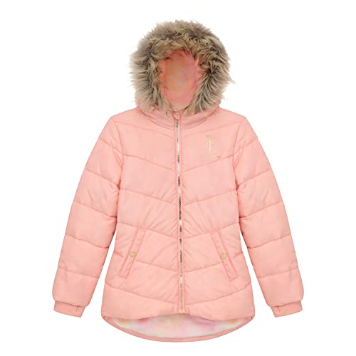 Juicy Couture Girls Puffer Jacket, Novelty Fur Lined Bubble Kids Coat With Tie Dye Interior, Pink, Small #TOP1