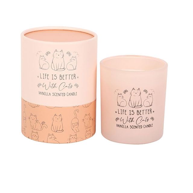 Life is Better with Cats Vanilla Candle | Cat-Themed Scented Candle in Glass Jar | Vanilla Fragrance Gift