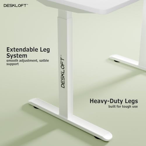 Image of Motorized Electric Standing Desk, Height Adjustable Sit Stand Workstation with Walnut Wood Grain Top, Ergonomic Computer Desk for Home & Office (White Frame & White Top, 1200 x 600 mm)