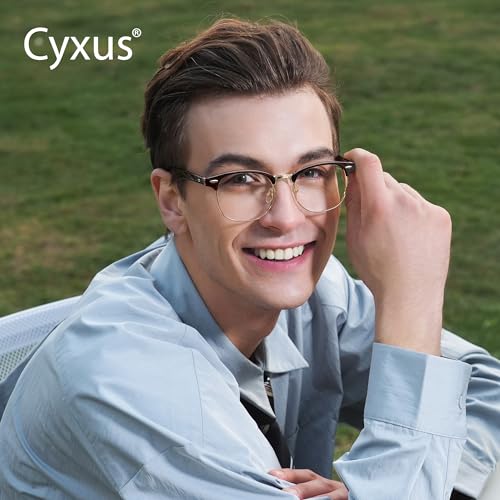 Image of Cyxus Blue Light Glasses Men Women Browline Frame Computer Glasses Reduce Eye Strain UV Protection for Computer Screen （8356T01 Gold Frame）