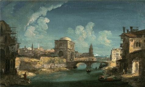 'Michele Marieschi,Capriccio With Buildings On A River By A Bridge,1730-1735' Oil Painting, 16x27 Inch / 41x67 Cm ,printed On Perfect Effect Canvas ,this Beautiful Art Decorative Canvas Prints Is Perfectly Suitalbe For Kids Room Artwork And Home Decor And Gifts
