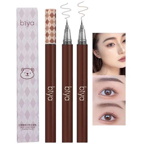 Domality 2 Colors Liquid Eyebrow Pencil Set with Hyper Sharp Tip Brush, 2pcs Long Lasting Natural Professional Fine Sketch Liquid Eye Brow Pen, Gray & Brown