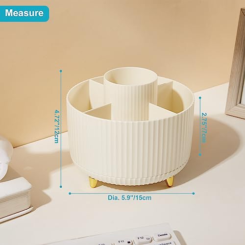 Image of Desk Pencil Pen Holder, 5 Slots 360 Degree Rotating Pencil Pen Organizers for Desk Desktop Storage Stationery Supplies Organizer Cute Pen Cup for Office School Home Art Supply Cream Yellow