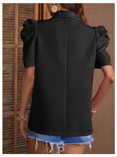 OYOANGLE Women's Single Breasted Blazers Gigot Short Sleeve Lapel Neck Dressy Office Jackets3