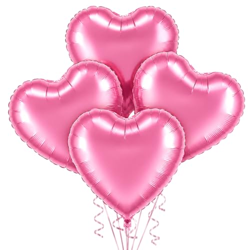 Image of Wanna Party Pink Heart Shape Foil Balloons | 18 Inch Heart Foil Balloon Set for Birthday, Anniversary, Valentine & Baby Shower Decoration | Air & Helium Supported | Pack of 4