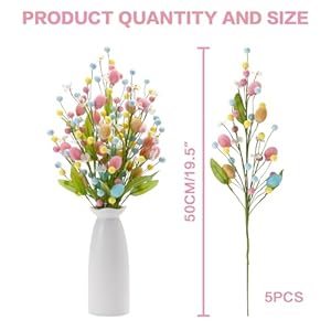 Rosecraft artificial easter flower 5 pcs easter colorful egg berries decorations spring flower stems egg twig branches for home party vase flower arrangement centerpiece decor  urban country home decor
