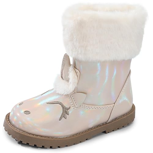 FUPPIA Toddler Girls Winter Boots Unicorn Snow Boots for Toddler Little Kids Girls Side Zipper Light Pink 6