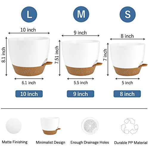 Uubemm Self Watering Planters With Drainage Holes, Set Of 3 Plastic Plant Pots With Deep Reservoir For Indoor Outdoor Garden Flowers Plants,10+9+8 Inch (White) #TOP1