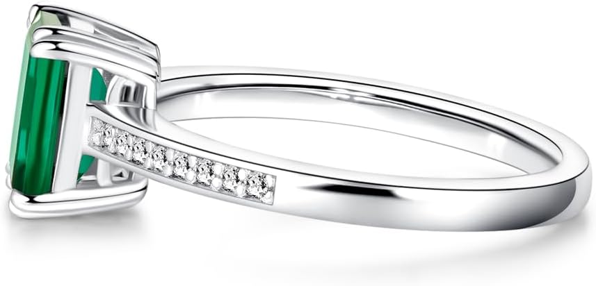 MSBLUE® 2ct Lab Grown Emerald Ring, Petite Micropavé with Moissanite, Gift for Women