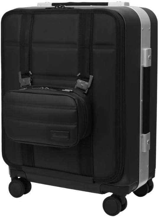 Db Journey D_b_ Ramverk Pro Front Access Carry-On 21 Inch Hardside Luggage Extra Protection Aluminum Frame, Silent 360 Spinner Wheels, TSA Lock, Interior Laptop Compartment - Silver Frame/Black