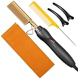 BudiGl Ceramic Hot Comb Hair Straightener Pressing Combs Electric Straightening Comb for Natural Black Beard Wigs Gift for mom
