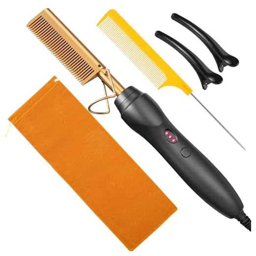 Pentes alisadores de cabelo com pente quente prensado a calor - pente elétrico de cerâmica para alisamento de cabelo, modelador de cachos para cabelo preto natural, perucas de barba, - 3 em 1