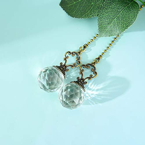 Set Of 2 Vintage-Style Clear Fan Pull Ceiling Fan Chain Pulls Crystal Prism Ball #TOP2