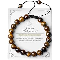 AWARDSEN Oeil de Tigre Bracelet Pierre Naturelle Femme Homme 8 mm Bracelet Brun Perles Réglables Bijoux Cadeau Pour Femme Homme