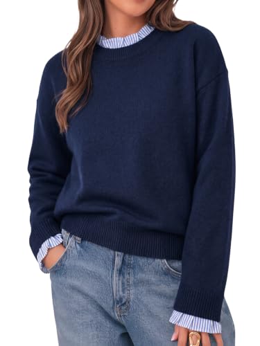 Cicy Bell Womens Long Sleeve Sweater Ruffle Crew Neck Patchwork Knit Tops
