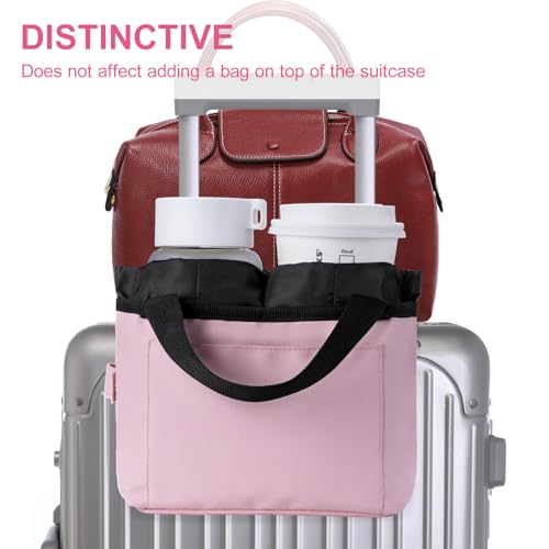 Luggage Cup Holder - Multifunctional Travel Caddy - Fits Suitcase Handles, Also, as a Stroller & Automotive Cup Holder - Pink2