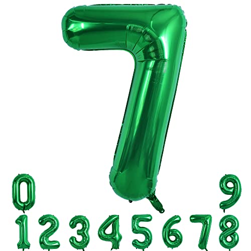 Image of TONIFUL 40 Inch Dark Green Large Numbers Balloon 0-9 Birthday Party Decorations,Foil Mylar Big Number 7 Balloon Digital 7 for Birthday Party,Wedding, Bridal Shower Engagement Photo Shoot, Anniversary