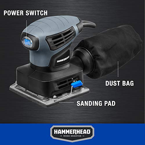 Hammerhead 2.0-Amp 1/4 Sheet Palm Sander With 12Pcs Sandpaper– Haps020 #TOP2