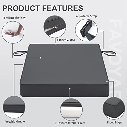 Favoyard Patio Chair Cushion 19 X 19 Inch Waterproof Outdoor Seat Cushions For Patio Furniture 3-Year Color Fastness Garden Sofa Couch Chair Pads With Handle And Adjustable Straps Set Of 2, Dark Gray #TOP3