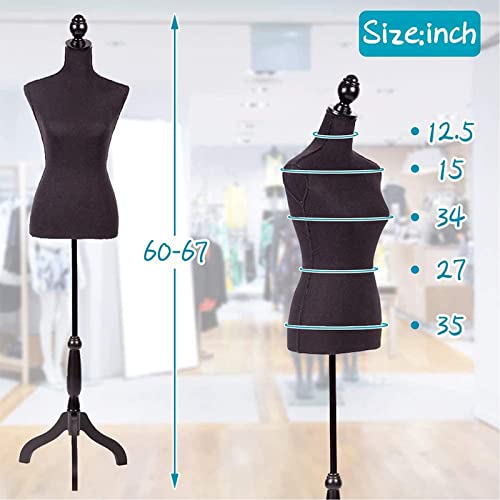 Hklgorg Female Mannequin Torso Dress Form 60”-67” Height Adjustable Sewing Standing Manikin Body With Tripod Stand Manequins For Displays Women, Black #TOP2
