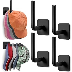 Hat Rack for Wall Hat Organizer (4-Pack), Hat Racks for Baseball Caps, Adhesive Hat Hooks for Wall, No Drilling Hat Hangers for Closet Cowboy Hat Holder Display, Sticky Hat Storage for Baseball Caps