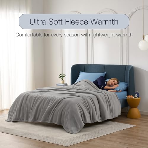 Image of Casual Living 32592 Full-Queen Size Fleece Bed Plush Blanket Home and Hotel Luxury Premium Collection Cozy Ultra-Soft Lightweight Blankets, Full /Queen, Grey