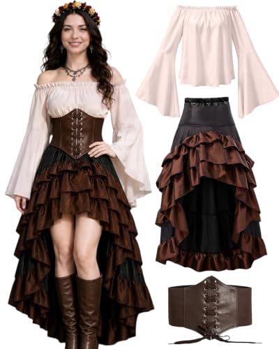 Women's Renaissance Pirate Wench Costume with Corset, Skirt & Blouse