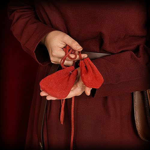 Image of Mythrojan Small Trinket Pouches Set of 2, Suede Leather Drawstring Coin & Dice Bags for LARP, SCA, Viking & Medieval Events Red - Pack of 2