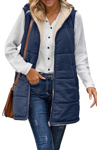 Manteau sans manches femmes à capuche Maeau veste réversible polaire mi-long