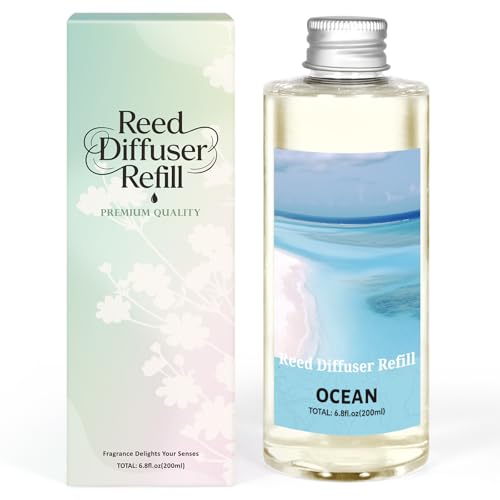 STRN Ocean Reed Diffuser Refill 200ml Long-Lasting Aromatherapy, Natural Fragrance Liquid with Eco-Friendly Bottle for Home, Bedroom, Spa