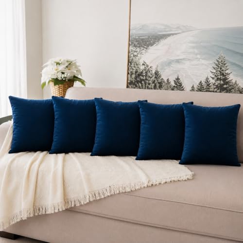 Image of Khooti Velvet Cushion Cover, 28x28 | Blue | Pack of 5 | Solid Plain Soft & Smooth, Decorative Cushion Covers for Living Room, Bedroom, Couches, Chairs, Sofas, Beds & Home Decor