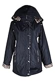  Italy Donna Damen Lagenlook Kapuze Ballon Üergangsjacke Jacke Parka Mantel warm 40 42 44 M L Blau Anorak Leo Print Übergang (42)