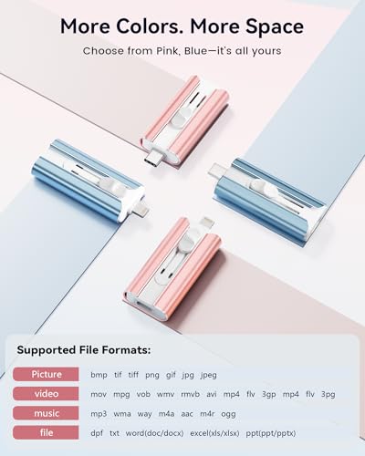 MFi Certified 256GB Flash Drive for iPhone Thumb Drive, USB Memory Stick iPhone Flash Drive Photo Stick for Photos Videos, High Speed External Storage Jump Drive for iPhone/iPad/Android/PC(Rose Pink)