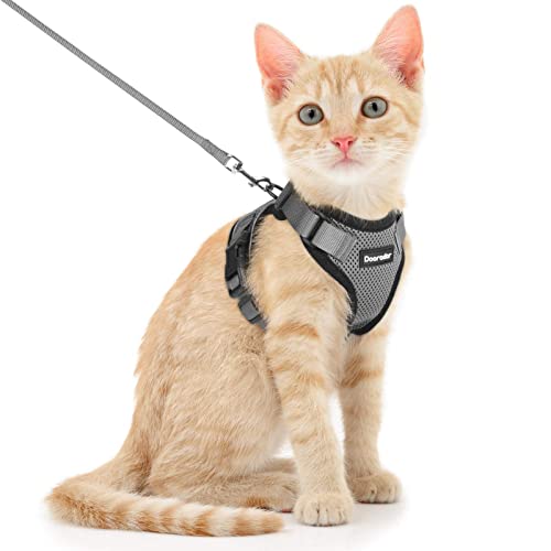 Image of Dooradar Cat Harness and Leash Set, Escape Proof Safe Adjustable Kitten Vest Harnesses for Walking, Easy Control Soft Breathable Mesh Jacket with Reflective Strips for Cats, Grey, XS
