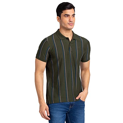 Image of Raymond Men Cotton Striped Regular Fit T-Shirt