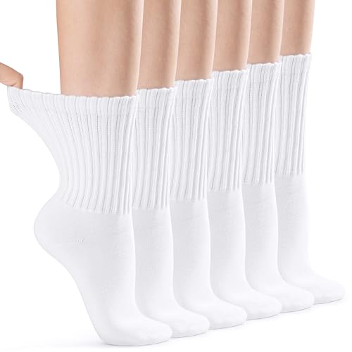 Women White Crew Socks: Cotton Athletic High Socks - Workout Gym & Running 6 Pack Size 5-10