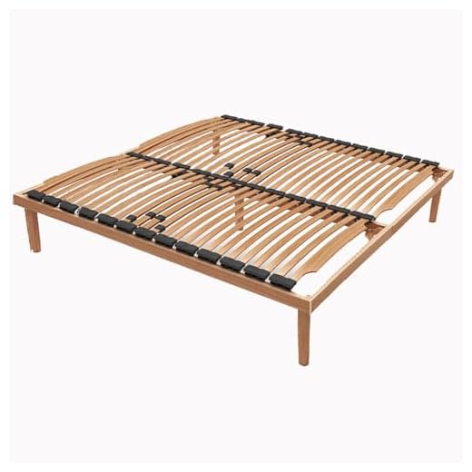Comprarredo Rete legno 160x190 matrimoniale ortopedica fissa struttura in legno di faggio, rete letto con doghe flessibili curve, regolatori di portanza e rigidità e 5 piedi di cui uno centrale
