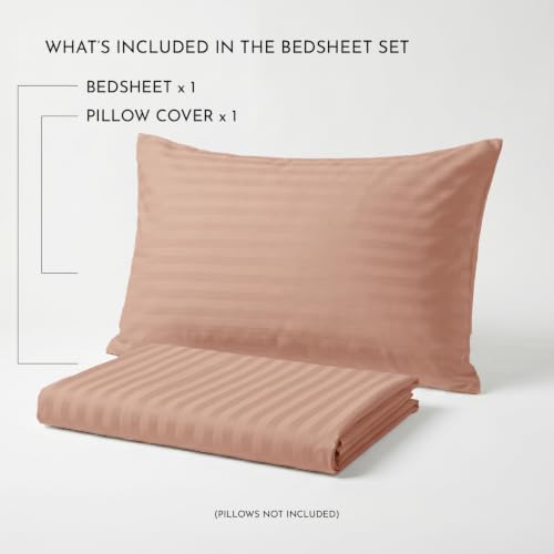 Image of Blue Dahlia 100% Cotton, Single Bedsheet (60 inch x 90 inch) +1 Pillow Cover, Silky Smooth Feel, 300TC Self Striped Premium Bedsheet, Colour: Peach