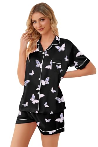 Image of Girls & Womens Satin Pajamas Set, Silk Button-Down Sleepwear 2 Piece Nightwear, 3 Years - Women XXL