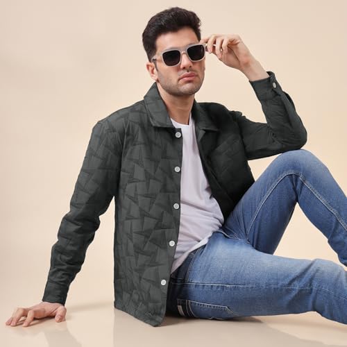 Image of Urban Scottish Men's Oversized Shacket, Cotton Jacquard, Long Sleeve Button Down Collared Shirt Jacket for Mens - Long Fit, Textured Fabric, Stylish Casual Outerwear