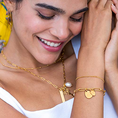 Myka - Personalized Paperclip Chain Link Bracelet With Engraved Charms - Custom Made Multiple Charm Jewelry For New Mom, Her, Women - Dainty Gift For Mother’s Day, Christmas, Summer - 0.925 Sterling Silver, 18K Gold & Rose Gold Plating, Vermeil #TOP5