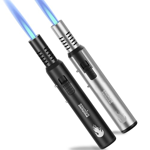 Encendedor Sondiko Jetflamme, 2 unidades, encendedor de gas recargable, encendedor metálico resistente al viento con bloqueo de seguridad y llama ajustable, soplete para cocina, velas, camping